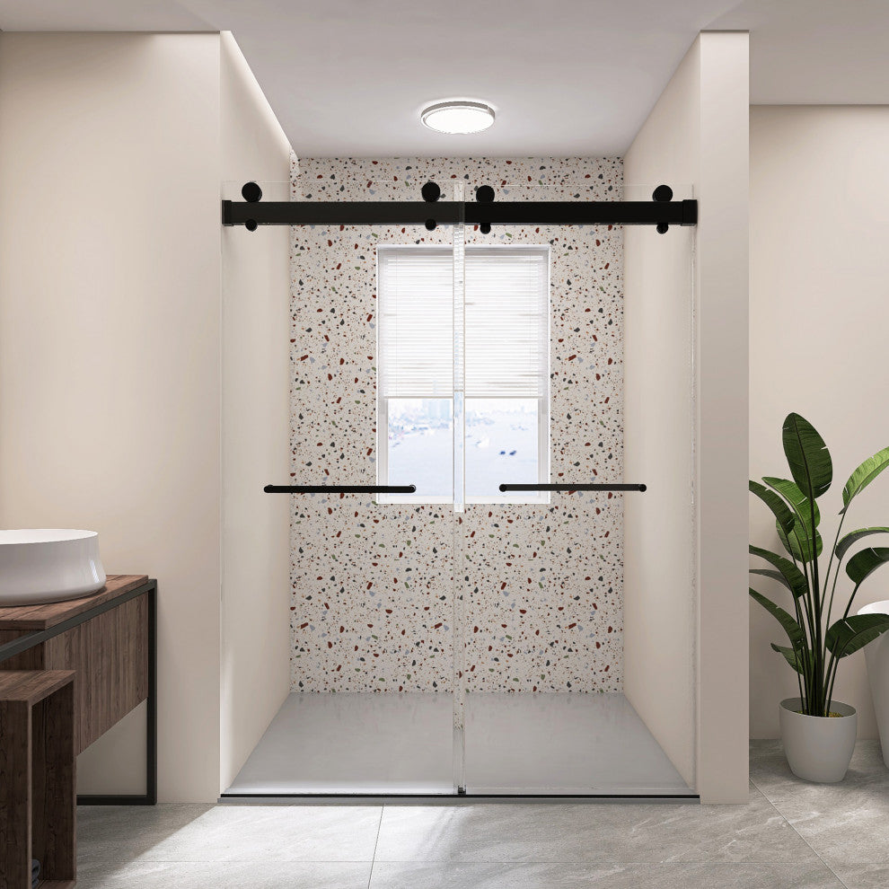 60 in. W x 79" H Double Sliding Frameless Shower Door, Matte Black