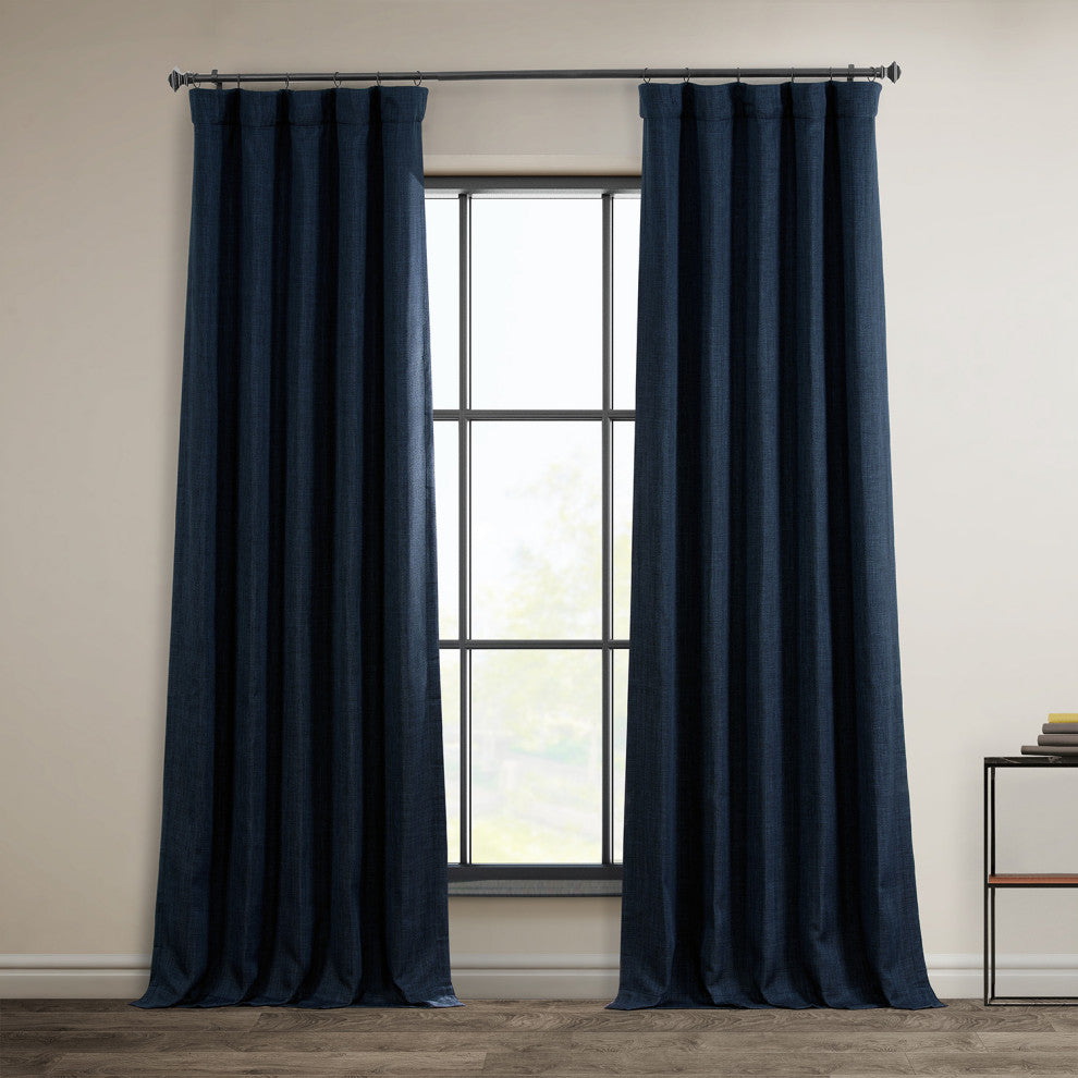 Faux Linen Darkening Curtain Single Panel, Nightfall Navy, 50"x108"