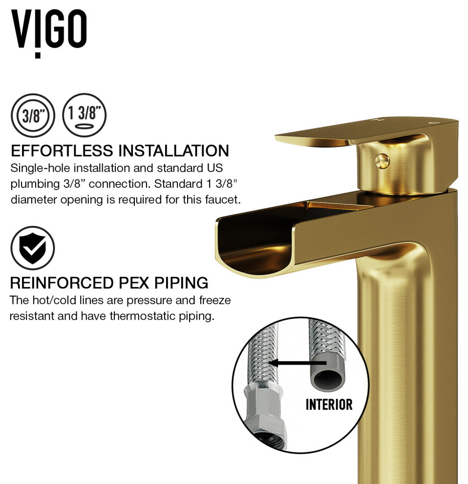 VIGO Amada 10" H Single Handle Single Hole Bathroom Vessel Faucet, Matte Brushed Gold