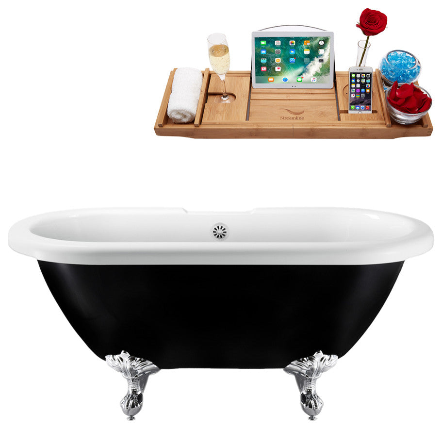 59" Streamline N1120CH-WH Clawfoot Tub and Tray With External Drain