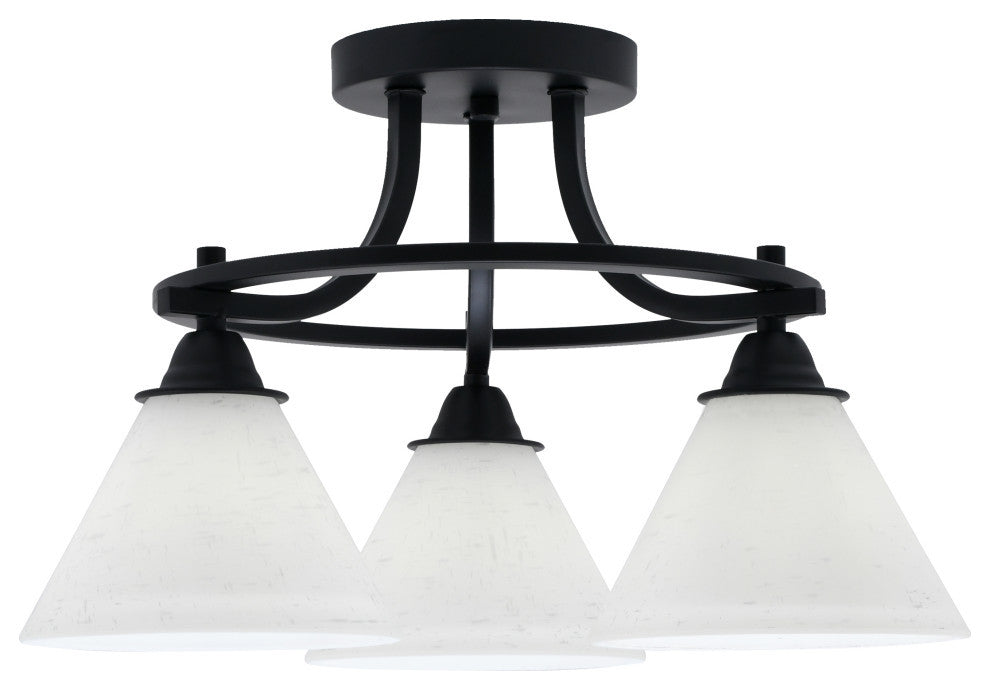 Paramount 3-Light Semi-Flush Light, Matte Black, 7" White Muslin Glass