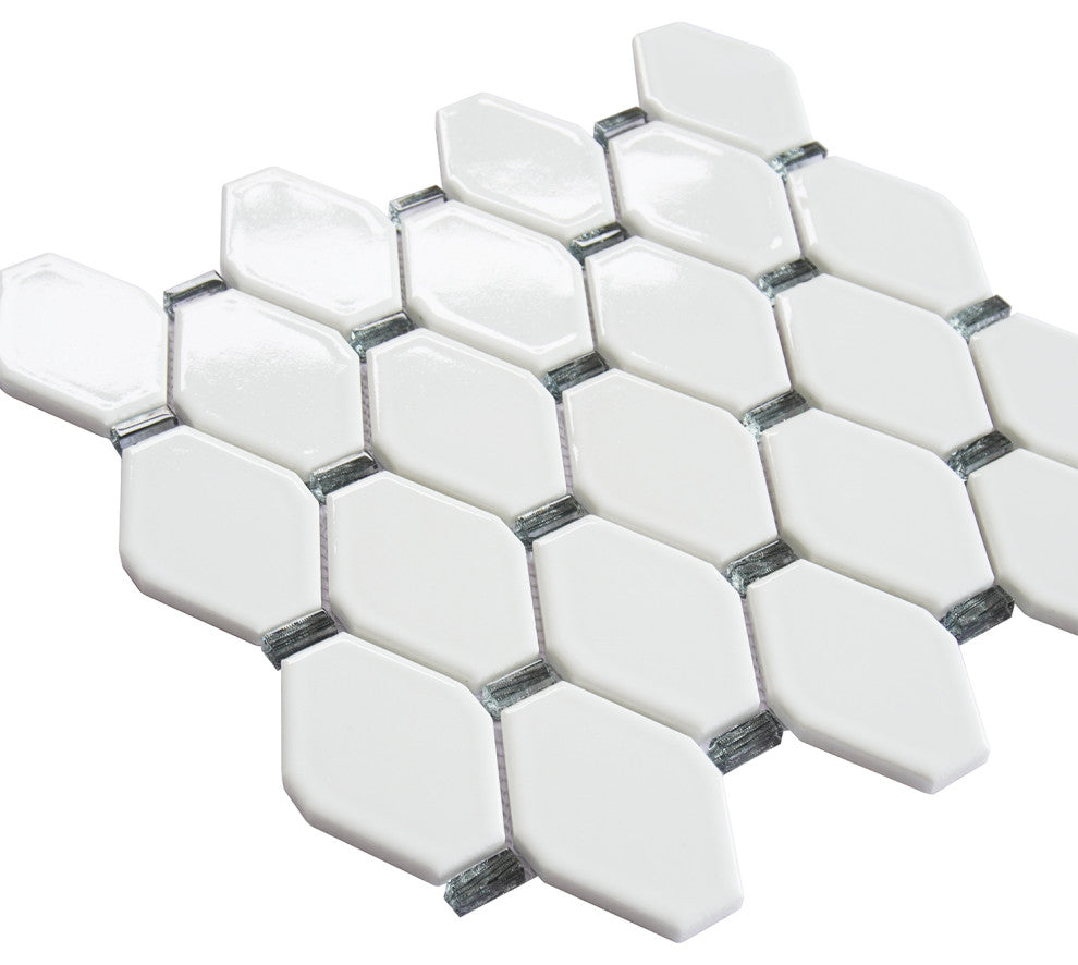 Badajoz 11.5x10.94, Honeycomb Glass Mosaic Tile, White/Black, Box of 11