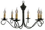 6 Arm Colonial Chandelier Wood Metal Handcrafted, Black on Barn Red