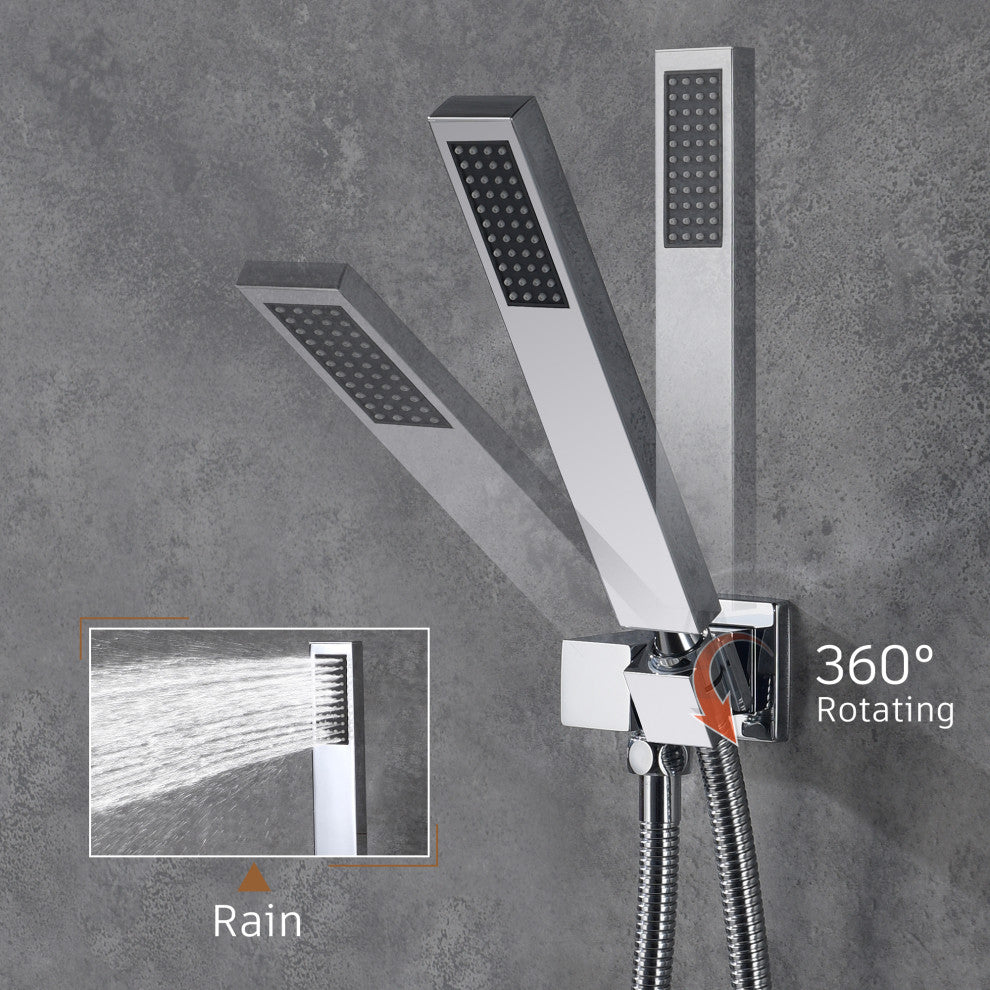 CASAINC 22" Wall Mounted Luxury Waterfall Shower System w Handheld Spray, Chrome