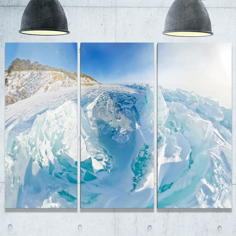 "Blue Ice Mountains in Lake Baikal Siberia" Metal Wall Art, 3 Panels, 36"x28"