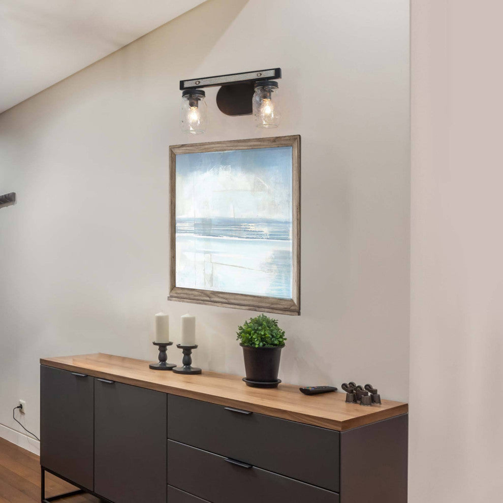 LNC Farmhouse 2-Light Bathroom Vanity Light With Mason Jar Glass