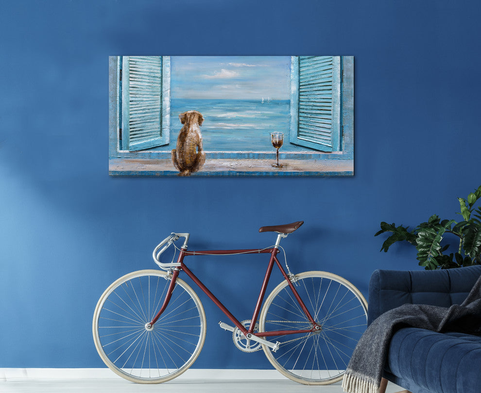 "Waiting For My Best Friend" Hand Painted Canvas Art, 55"x27.5"