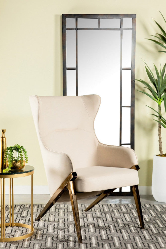 Accent Chair With Metal Frame, Cream and Bronze