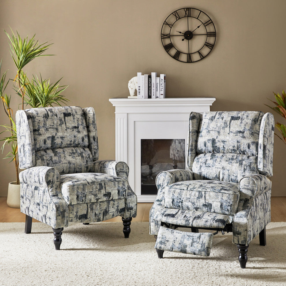 Modern Push-Back Plaid Recliner with Rolled Armrest, Gray