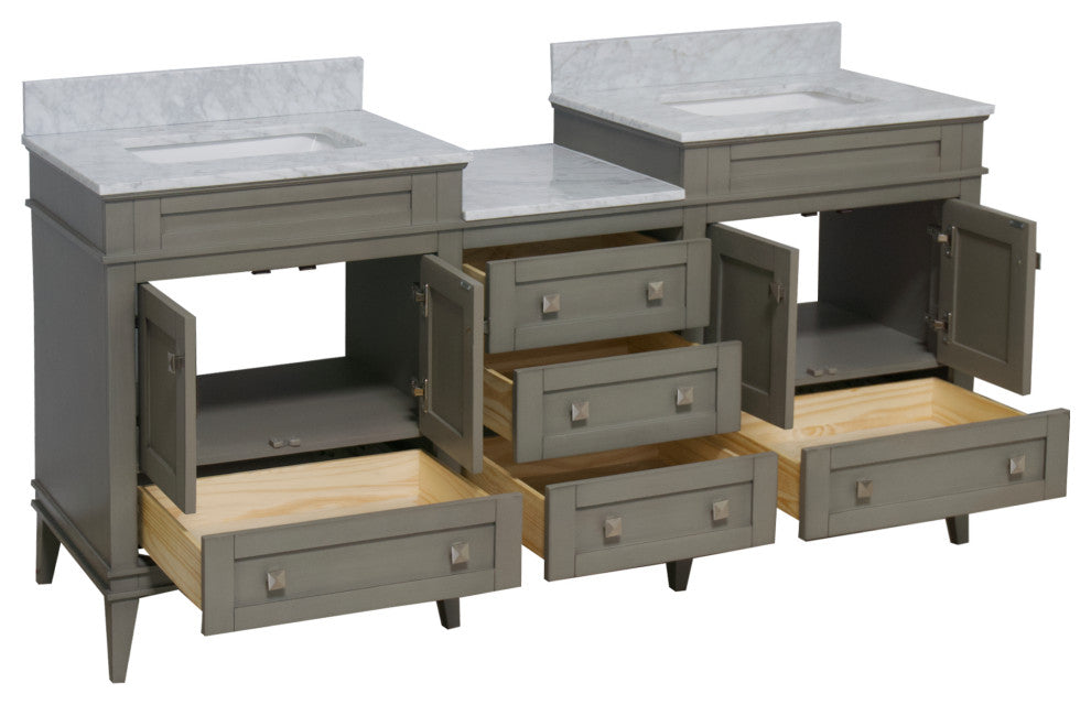 Eleanor 72" Double Bathroom Vanity, Weathered Gray, Carrara Marble