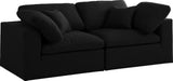 Serene Linen Textured Fabric Deluxe Comfort 2-Piece Modular Sofa, Black