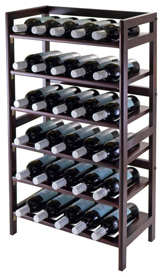 Winsome Silvi 6-Tier Transitional Solid Wood Wine Rack in Antique Walnut