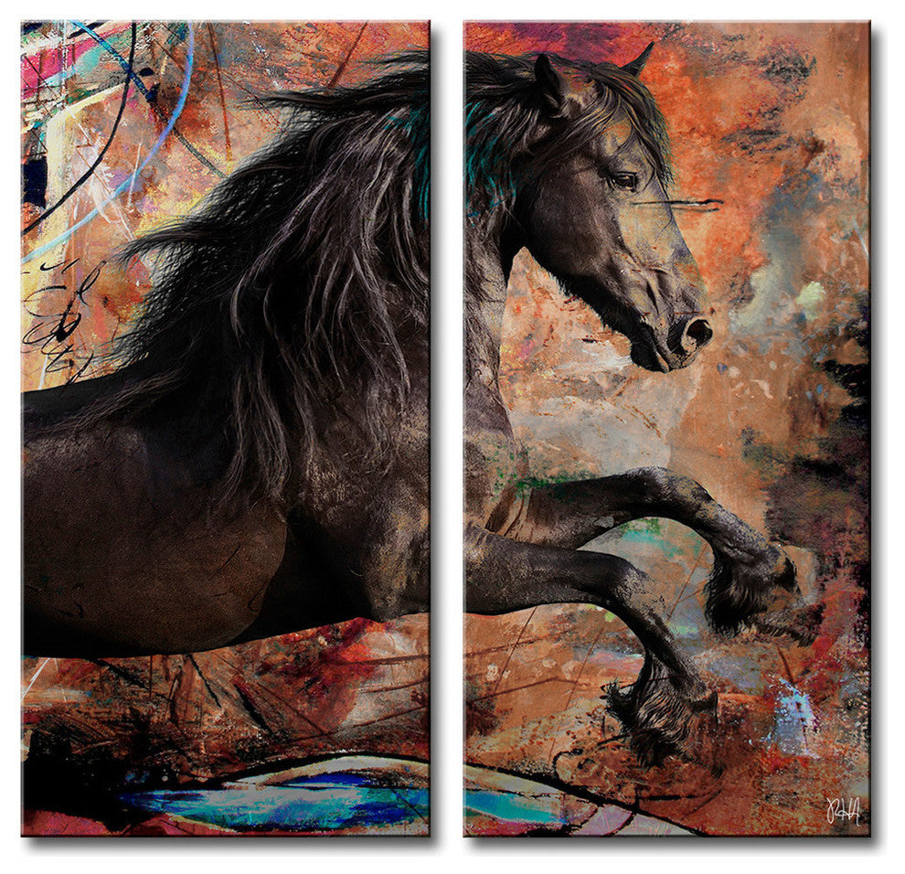 Equestrian Saddle Ink II 2 Panels, 24"x12"