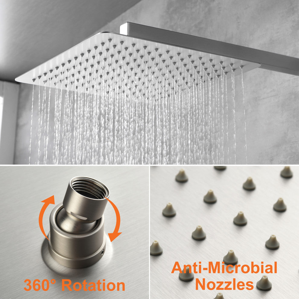 Wellfor Shower Faucet Set, Rain Shower Head, Handheld Shower and Tub Spout, Brushed Nickel, 12 Inch