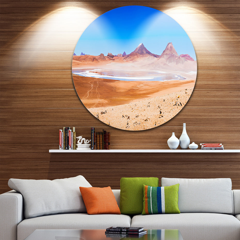 Beauty Lake And Volcano On Altiplano, Seascape Disc Metal Wall Art, 38"