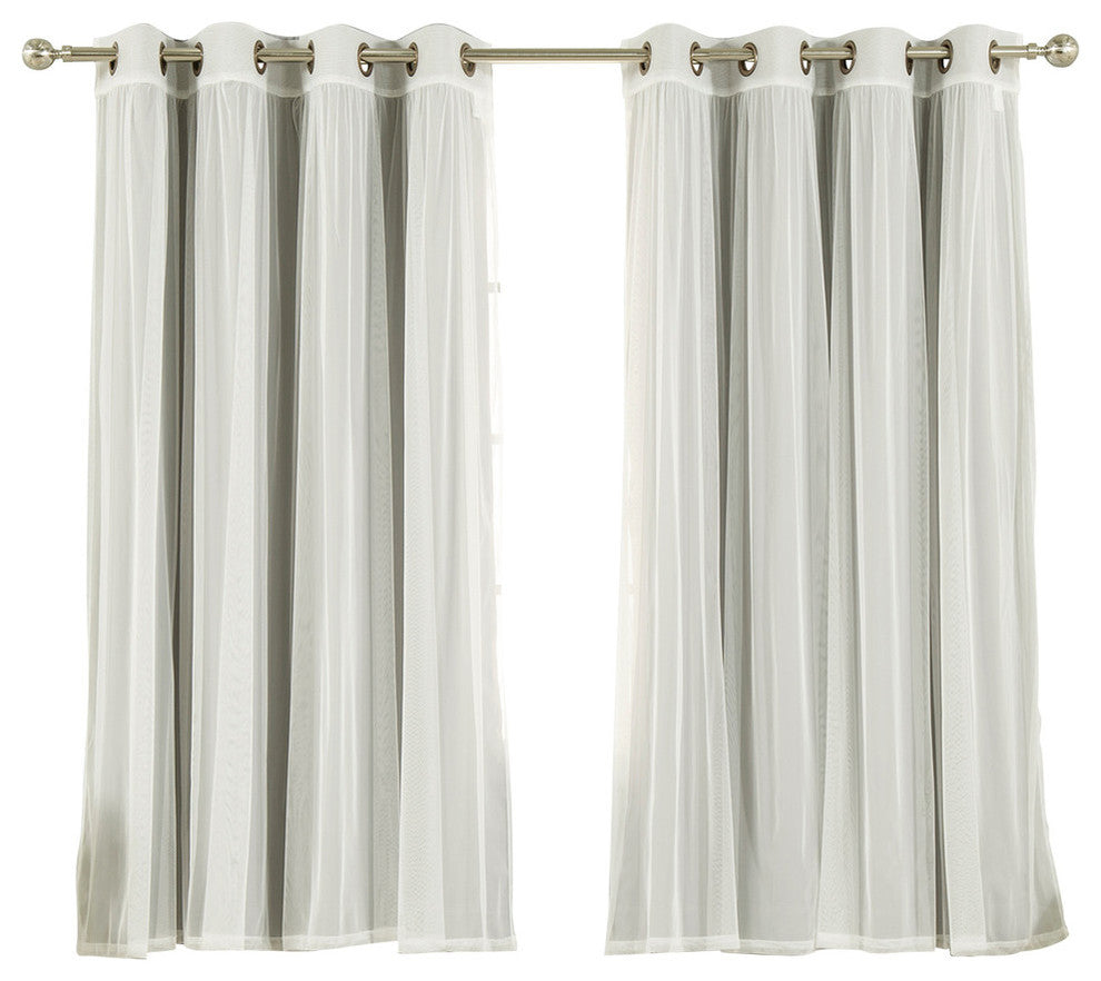 Gathered Tulle Sheer and Blackout 4-Piece Curtain Set, Gray