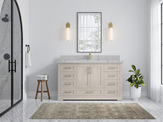 Boston 60" Single Bathroom Vanity in Fine Grain 2" Venatino Quartz