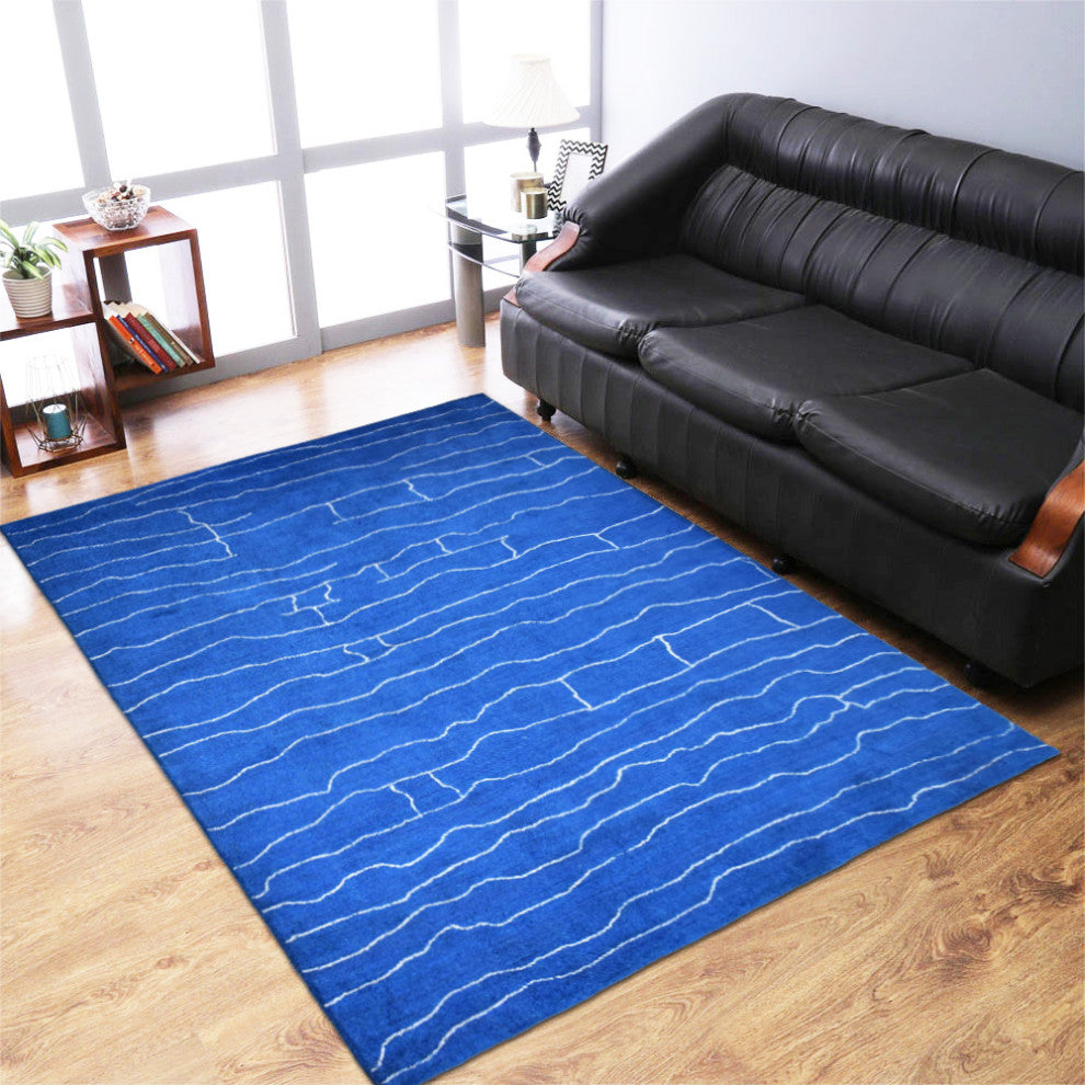 HAND KNOTTED LOOM SILK AREA RUGS-9'x12',Rectangle,Blue White,Contemporary