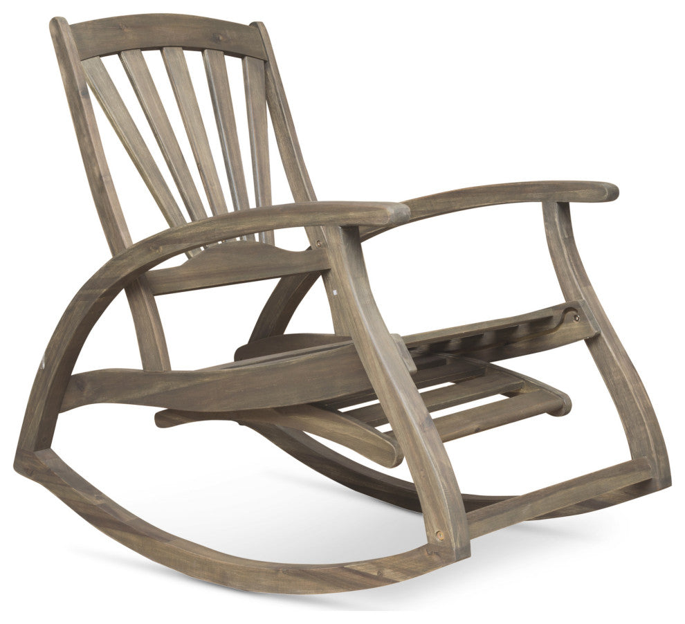 GDF Studio Alva Outdoor Acacia Wood Rocking Chair With Footrest, Gray Finish