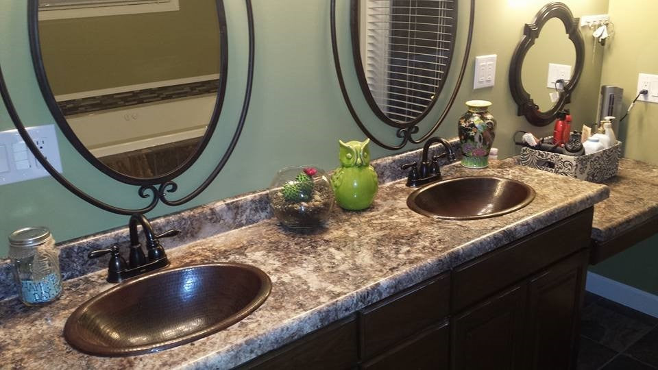 Oval 19" Copper Drop In Bathroom Sink Daisy Drain Included