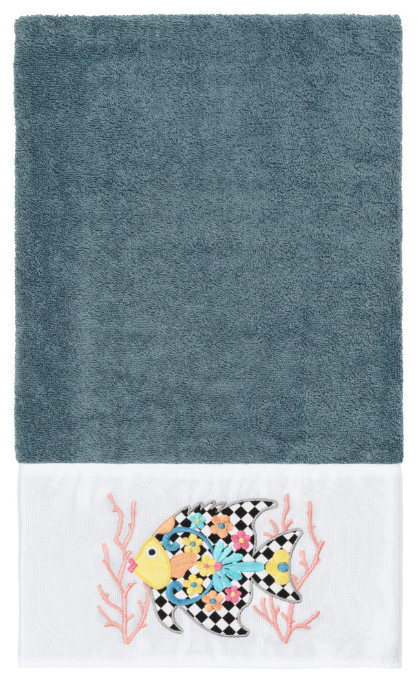 Linum Home Textiles Turkish Cotton Feliz 3-Piece Embellished Towel Set, Teal