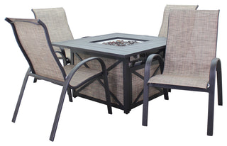 Courtyard Casual Santa Fe 5-Piece Square Fire Pit Set With 4 Sling Chairs, Java