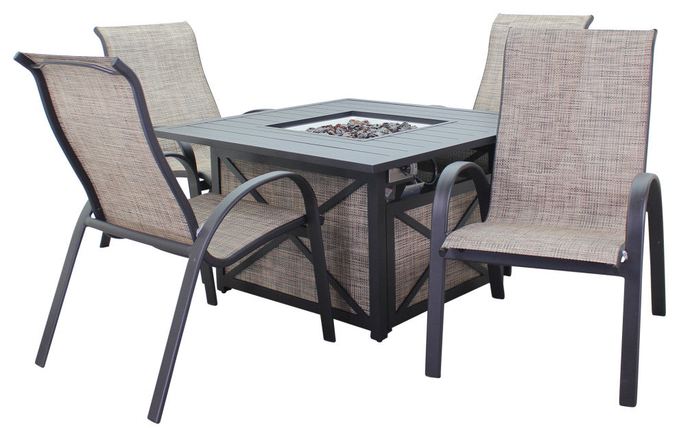 Courtyard Casual Santa Fe 5-Piece Square Fire Pit Set With 4 Sling Chairs, Java