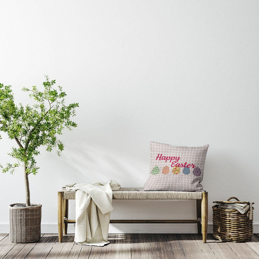 Happy Easter Polyester Indoor Pillow, Shell Pink, 20"x20"