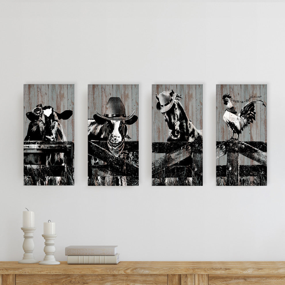 On the Fence'' Farmhouse Animal 4-Piece Wrapped Canvas Wall Art Set