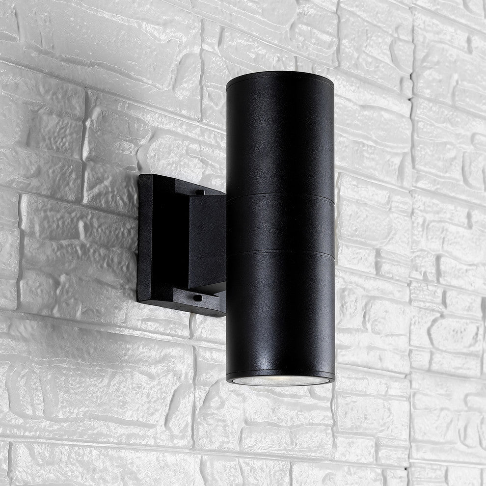 Duo Modern Outdoor Metal/Glass Integrated LED Sconce Uplight, Black