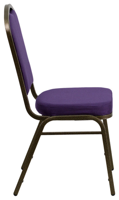 Crown Back Stacking Banquet Chair in Purple Fabric - Gold Vein Frame