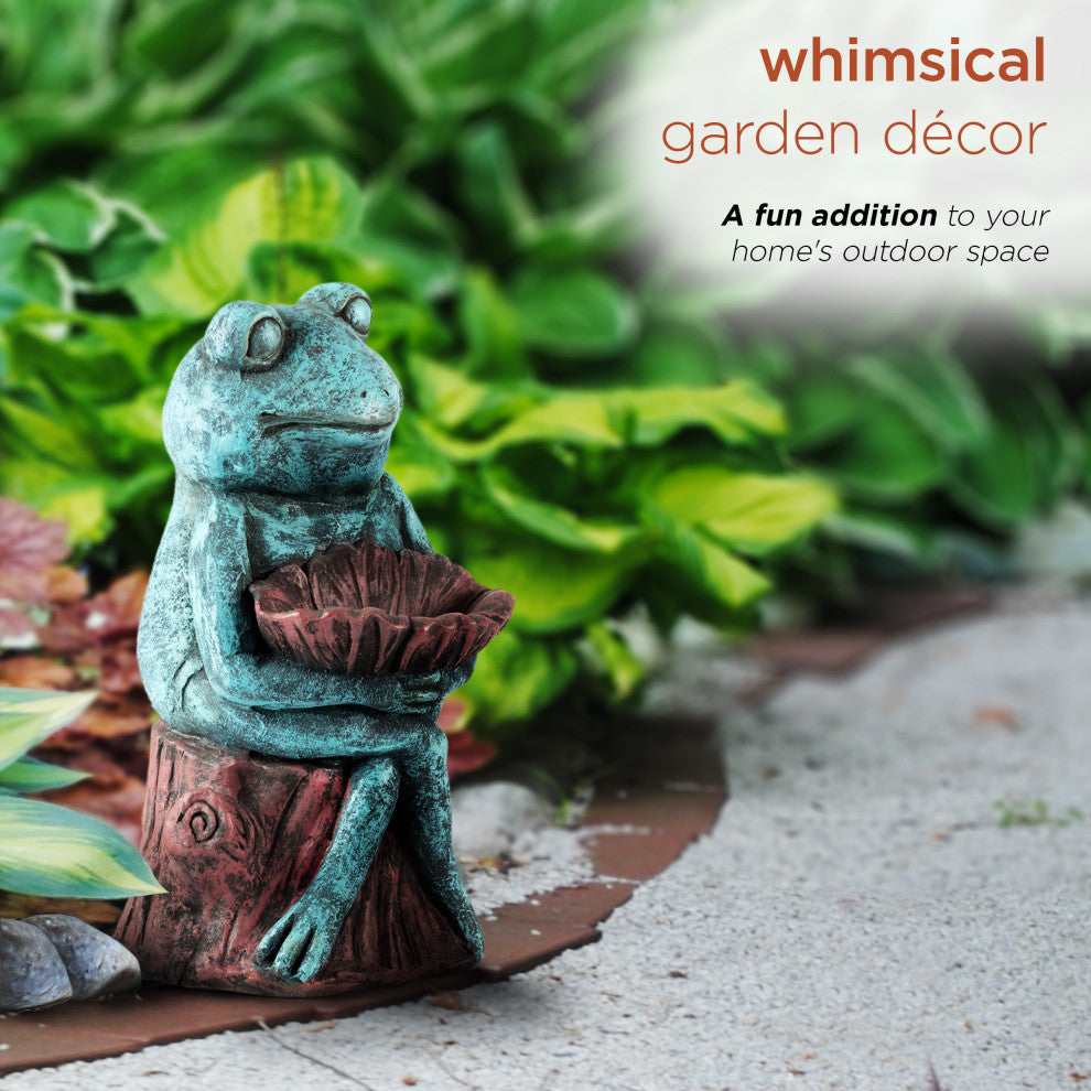 Alpine Green Sleeping Frog Holding a Flower Statue, 15"Tall