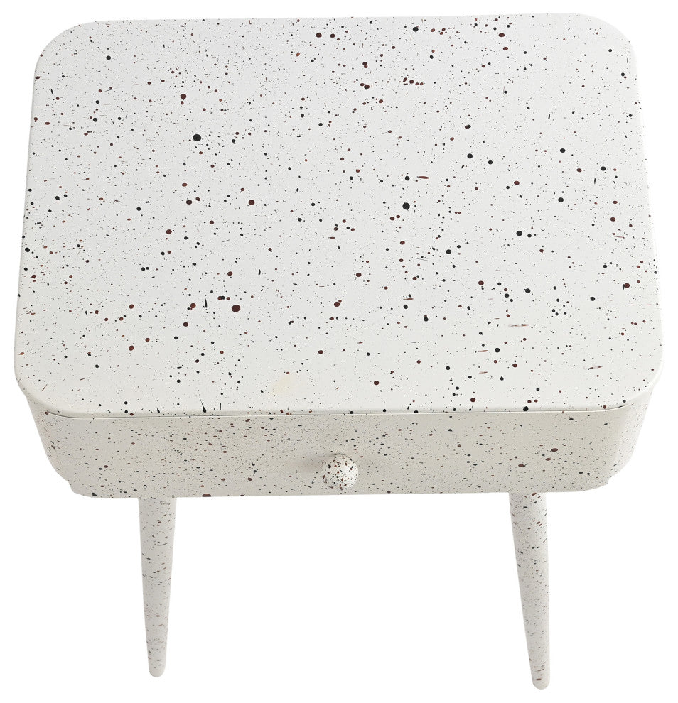 Rylan Iron Night Stand, White, Terrazzo