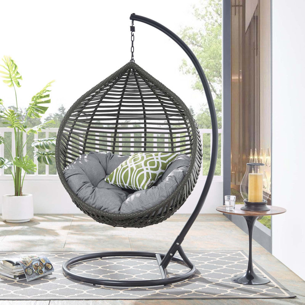 Outdoor Patio Furniture Lounge Swing Chair, Fabric Metal, Grey Gray