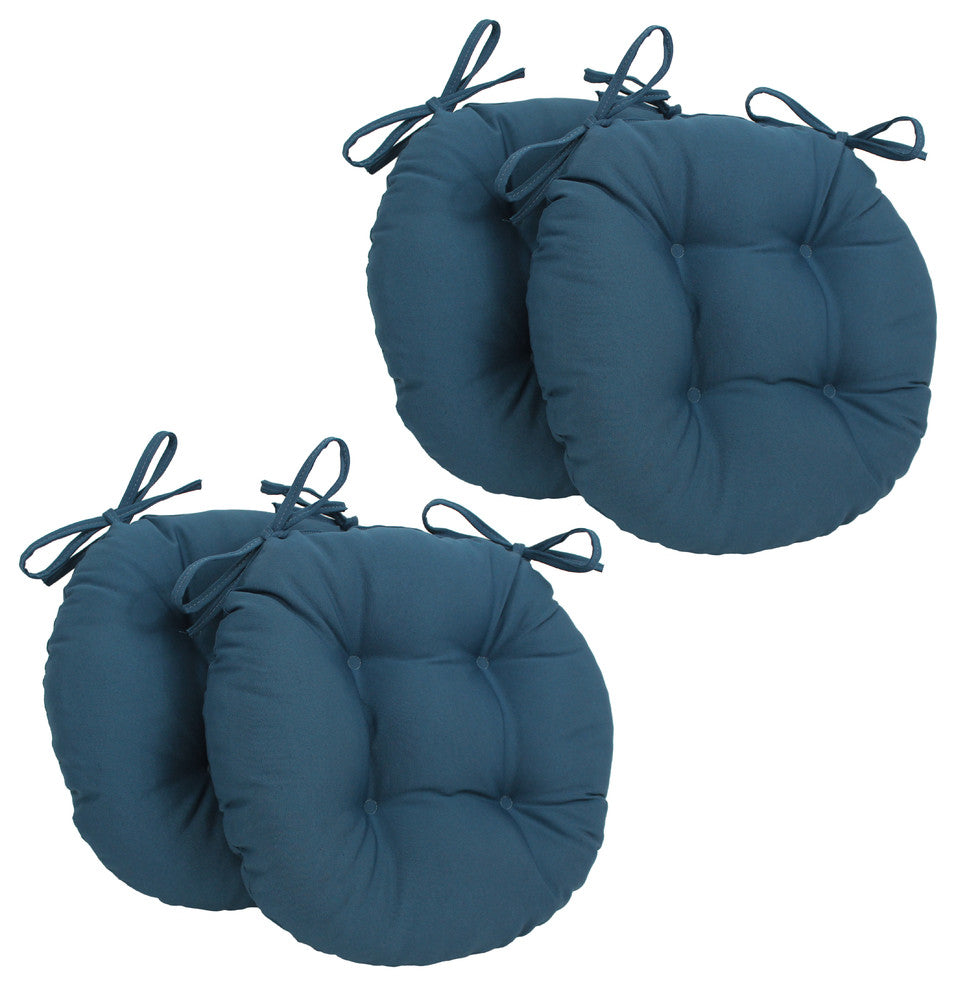 16" Solid Twill Round Tufted Chair Cushions, Set of 4, Indigo