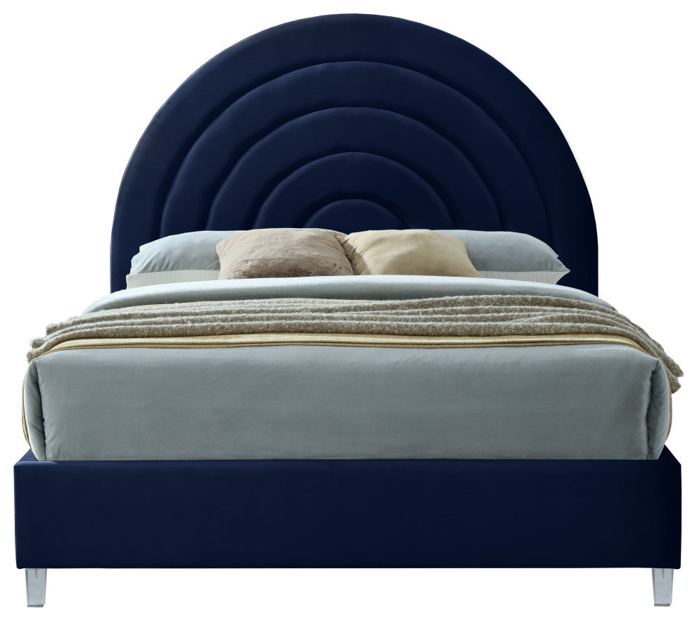 Rainbow Velvet Upholstered Bed, Navy, King