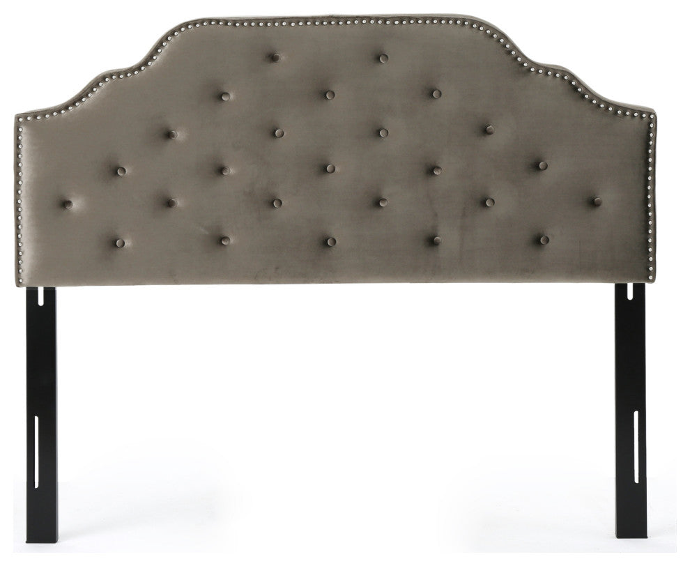 GDF Studio Falcon Tufted New Velvet Queen/Full Headboard, Gray