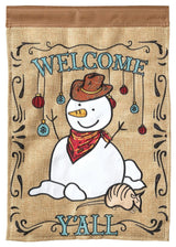 Flag  Double Applique  Welcome Y'All Snowman Burlap  Garden