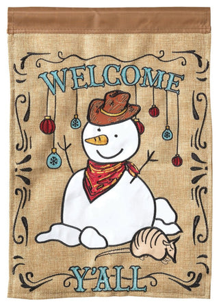 Flag  Double Applique  Welcome Y'All Snowman Burlap  Garden