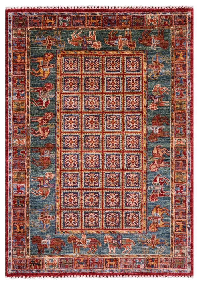 Hand Knotted Antiqued Pazyryk Historical Design Wool Rug 3' 4" X 4' 9" Q10862