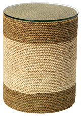 Two Tone Rope Wrapped Drum Accent Table Brown Off White Natural Coastal Island