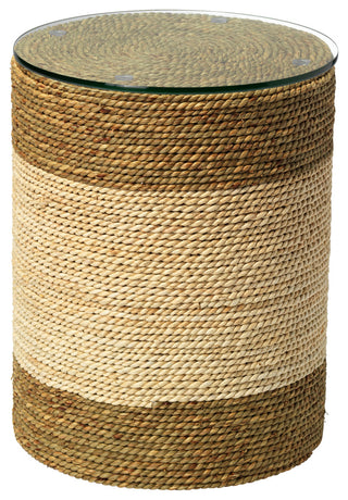 Two Tone Rope Wrapped Drum Accent Table Brown Off White Natural Coastal Island