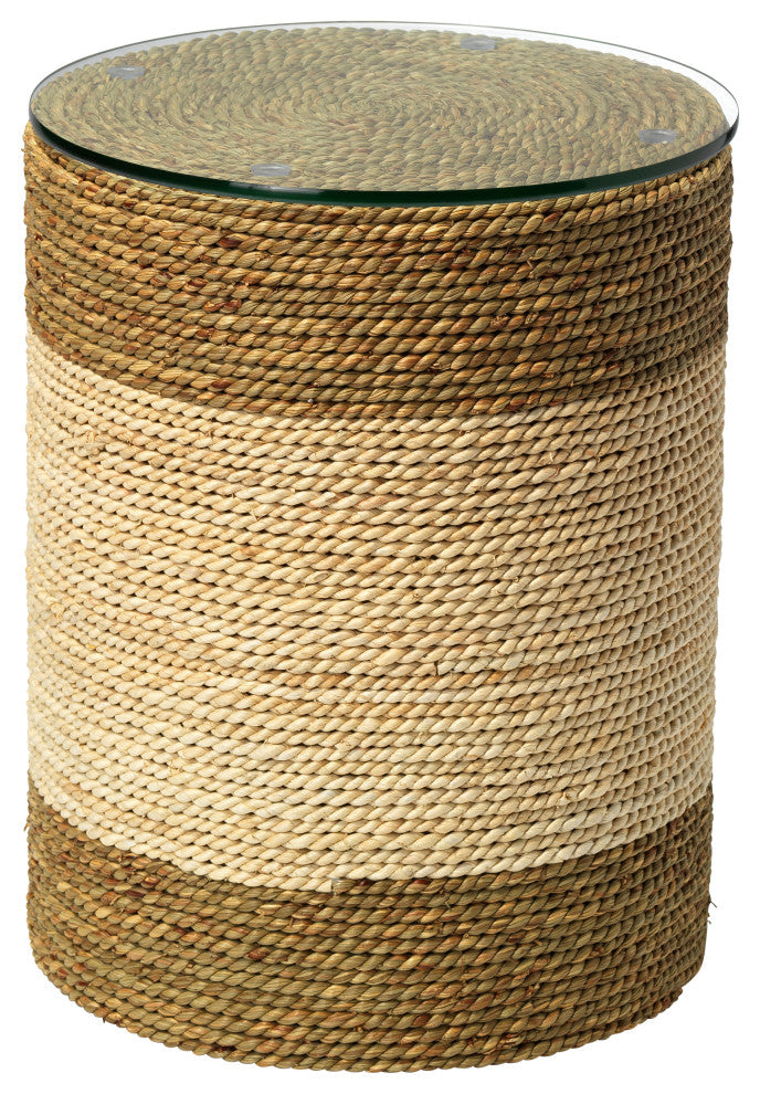 Two Tone Rope Wrapped Drum Accent Table Brown Off White Natural Coastal Island