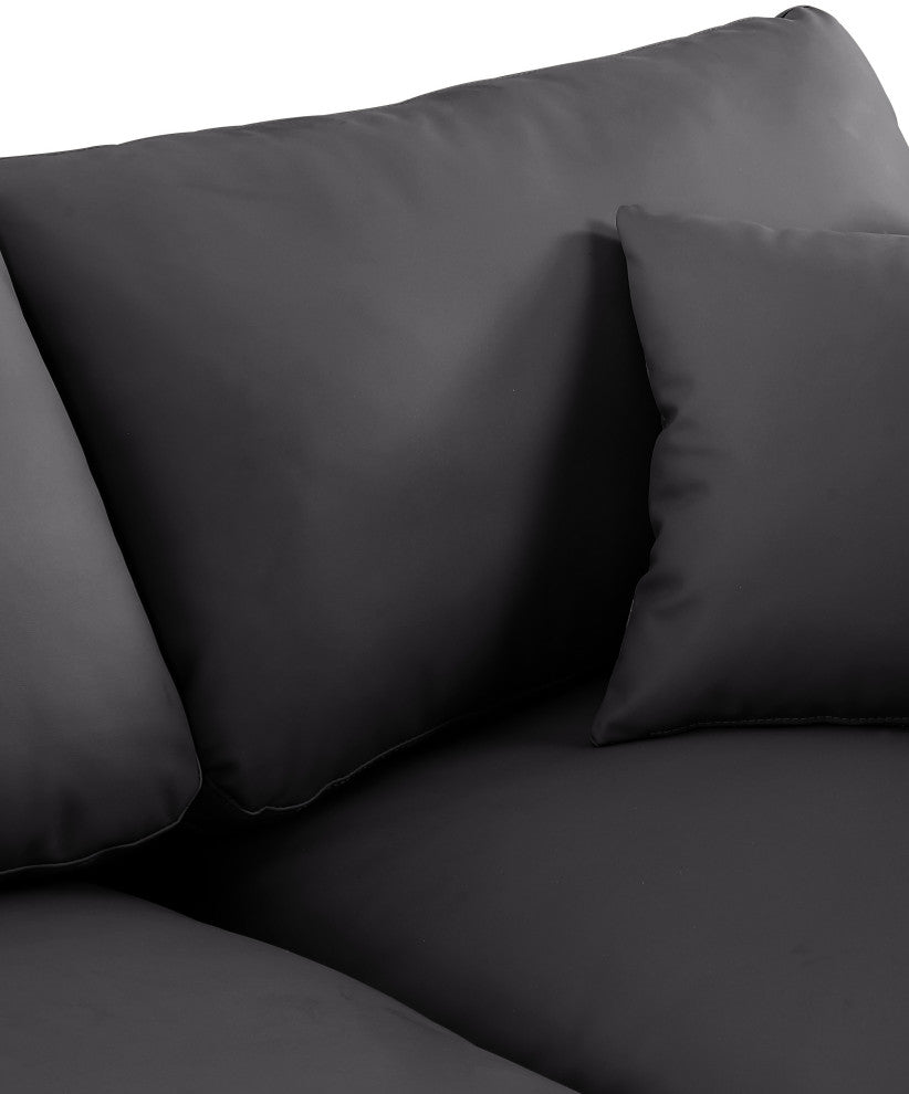 Comfy Upholstered Modular Sofa, Black, 4-Piece: 4 Armless Chair, Vegan Leather