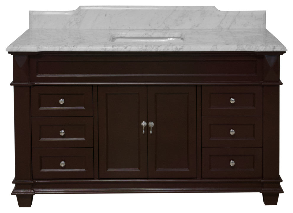 Elizabeth 60" Bathroom Vanity, Base: Chocolate, Top: Carrara Marble, Single Vanity