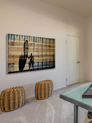 "Surf at Dusk" Print on Natural Pine Wood, 36"x24"