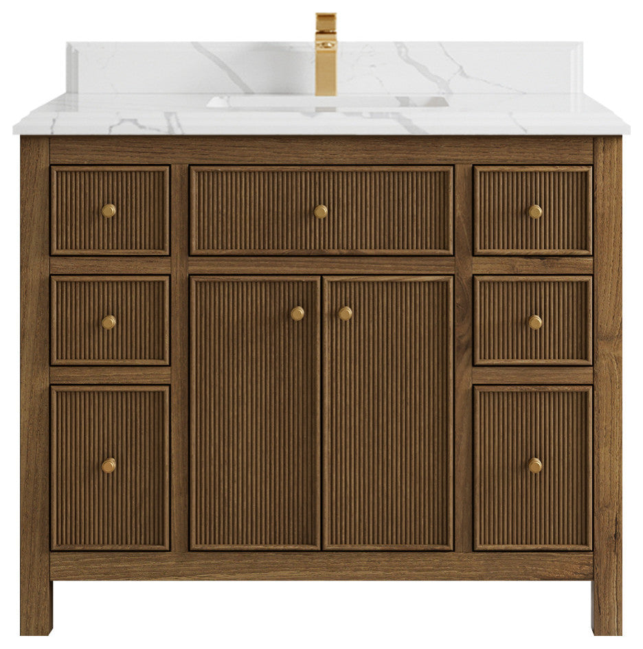Sonoma Teak 42 Single Sink Bath Vanity in Dark Natural with 1.5" Calacatta Laza
