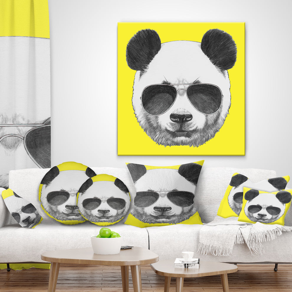 Funny Panda With Sunglasses Animal Throw Pillow, 16"x16"