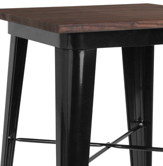 23.5" Square Black Metal Indoor Bar Height Table With Walnut Rustic Wood Top