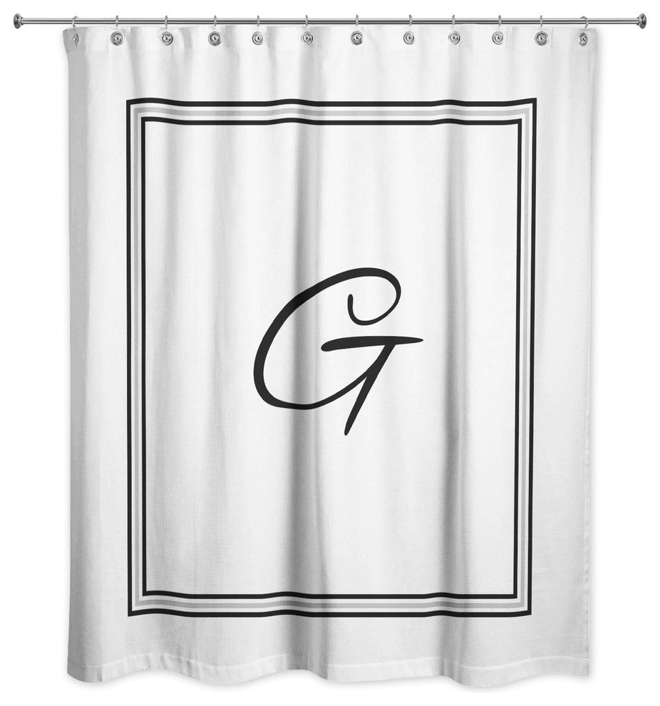 Classic White Monogrammed Shower Curtain, G